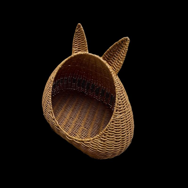 Washable All-Season Wicker Cat Ear Pet Bed