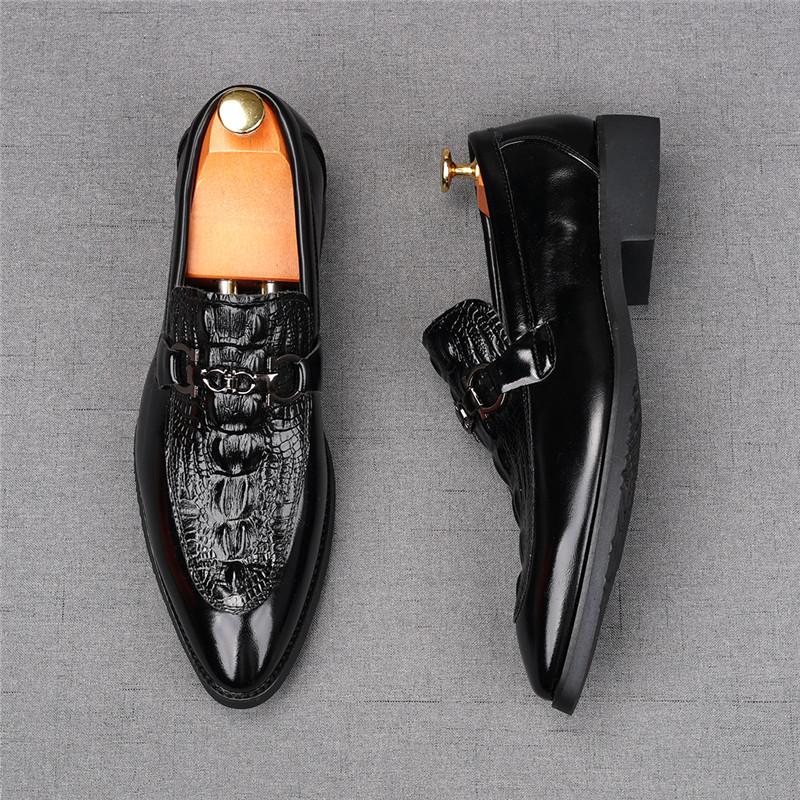 Fashion New Men's Pointed  Business Crocodile Pattern Casual Shoes Male Designer Slip On Loafers Homecoming Wedding Dress Footwear