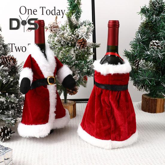 Christmas Wine Bottle Cover Red Wine Bottle Skirt Clothes with Belt Handmade Wine Accessories Holiday Home Decoration