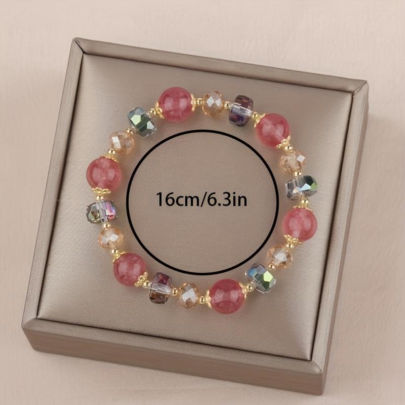 Bohemian Style Lucky Bracelet with Pinkish-Purple Glass Beads & Multicolor Artificial Crystal Accents - Unisex Fashion Jewelry for Daily Wear