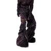 European and American High Street Heavy Industry Fried Snowflake Scimitar Jeans Men's Spring Rough Edge Splicing Mesh Wide-leg Pants