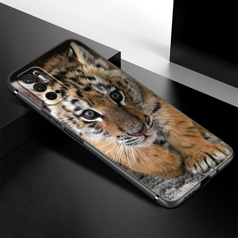 Cute Little Tiger Phone Case For Xiaomi Redmi Note 7 8 8T 9 9S 10 10S 10T 11 11S 4G 11E 11T Pro 5G Soft TPU Black Cover