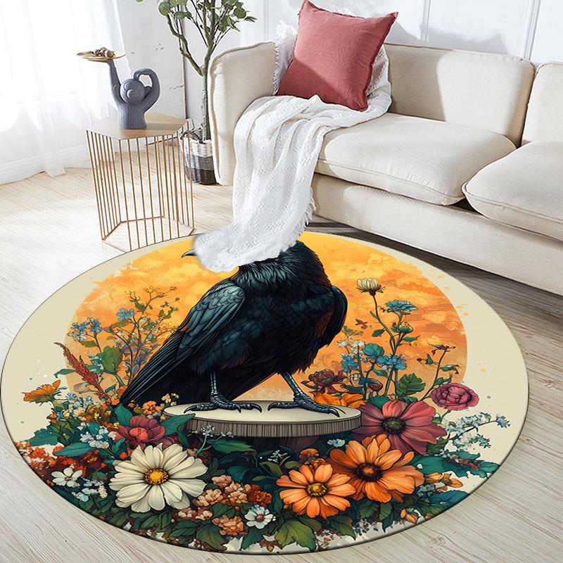 Flowers and Birds,Round Area Rug,Carpet Rug for Living Room Bedroom Sofa Playroom Decor,Non-slip Floor Mat
