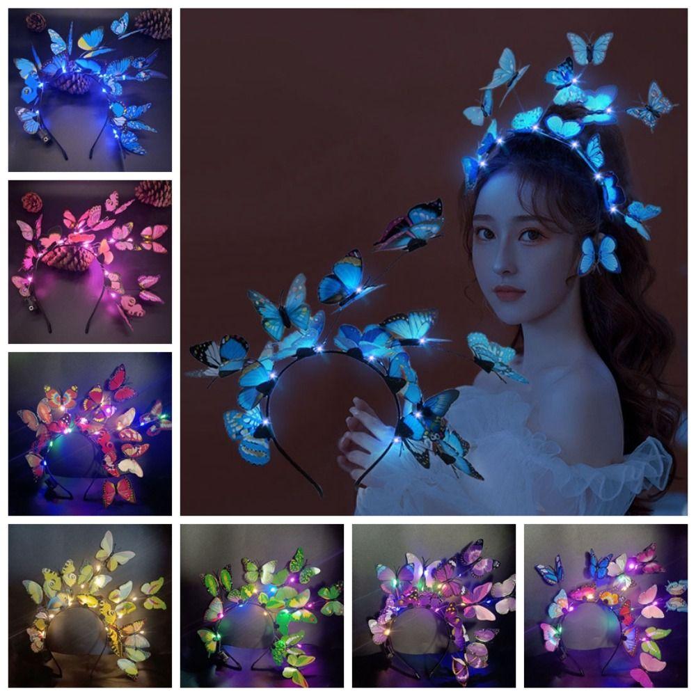 Bentiță de păr fluture luminos colorat din plastic, bentiță intermitentă, bentiță LED luminoasă, jucării pentru copii