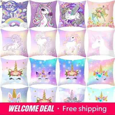 Time Cartoon Home Decor Pillow Purple Unicorn Pillowcase Rainbow Sunrise Sofa Cushion Cover