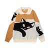 Unisex Oversize Luźny Sweter Akrylowy z Dzianiny z Kołnierzykiem Retro Styl Amerykański Colorblock Nadruk Kota Jesień Ubranie Codzienne