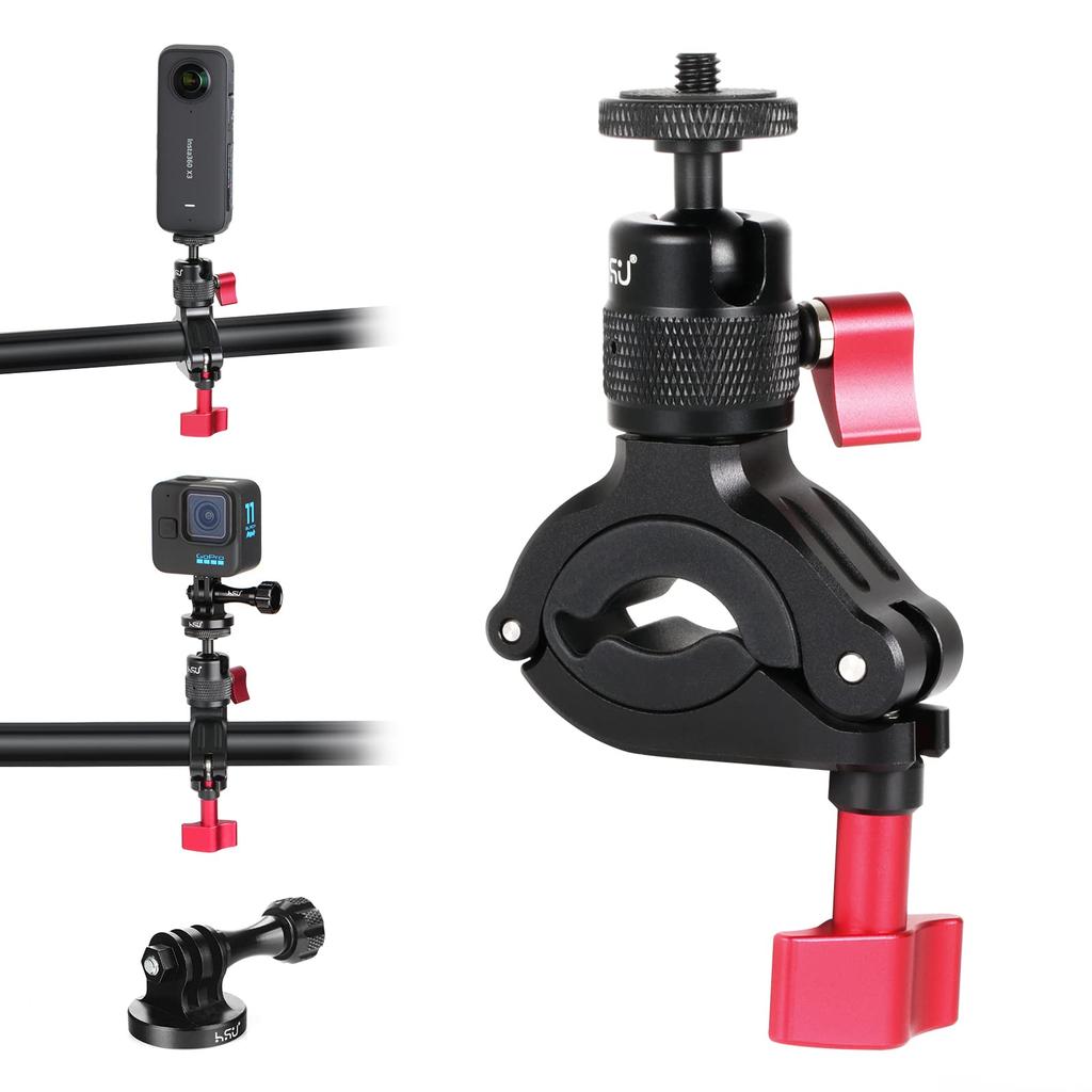 HSU Handlebar Mount Aluminum Camera Holder Diameter inches 35 Adjustable Angle Compatible with Almost All Camera Models from Motorcycle/Bicycle 0.3 -