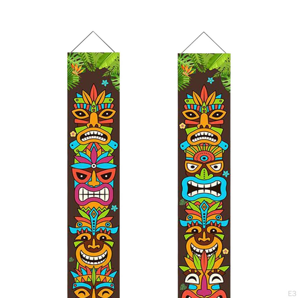 2 Pcs Banners Door Banner Sign Hawaiian Tiki Decorations Tropical Porch for Front