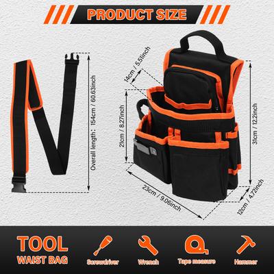 Electrician Tools Bag with 5 Internal Pockets & Hammer Holder Multifunctional Adjustable Oxford Cloth Tool Belt  for Carpenter