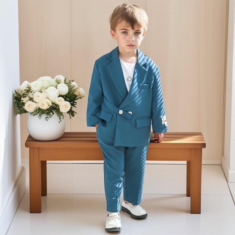 Boys Suit Fashion Design Handsome School Children's Clothes Set Casual Blazers Pants 2pcs Page Boy Wedding Performance Costumes