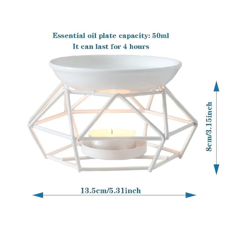 1pc Romantic Ceramic Tealight Candle Holder with Metal Oil Burner and Wax Warmer - Perfect for Relaxing and Meditation