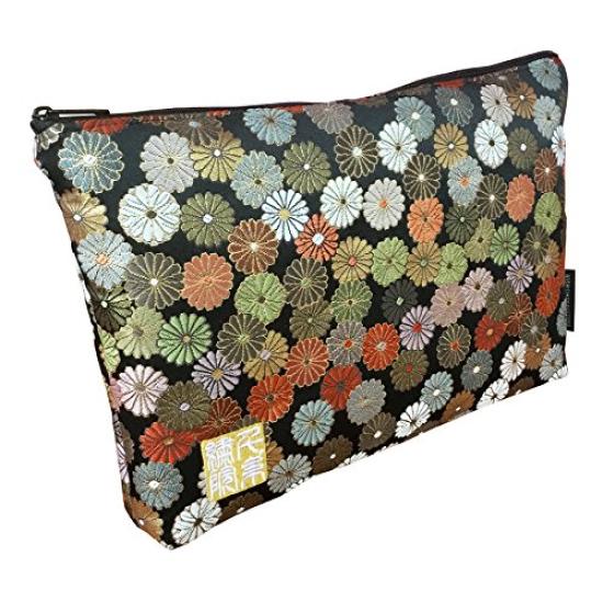 Senshishuin Nishijin Brocade Stamp Book Case Black Chrysanthemum In Full Bloom Pouch/Shrine (Lined) (Large)
