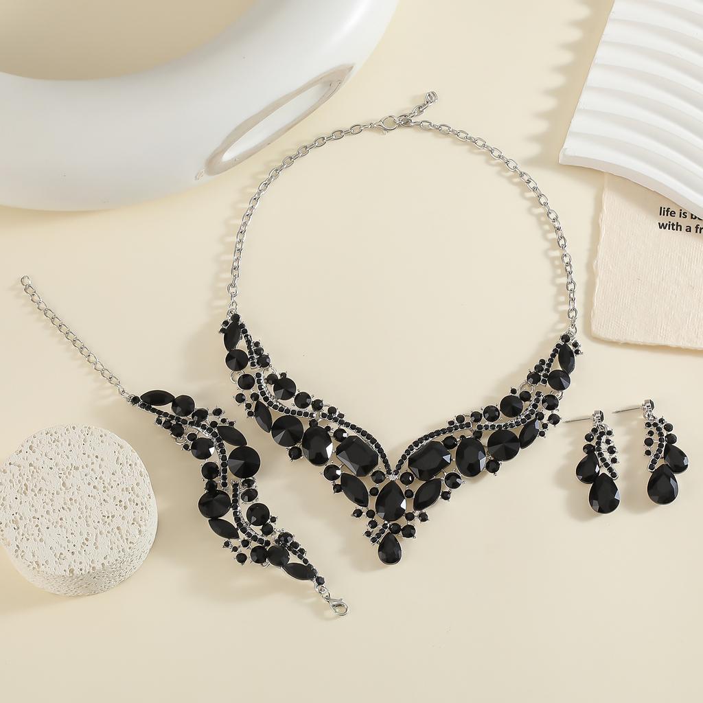 Vintage Crystal Necklace Earrings Bridal Jewelry Sets for Brides Wedding Party Costume Accessories Gifts for Women