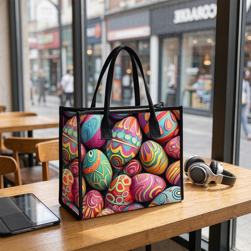 Easter Eggs Printed Tote Bag Large Capacity Daily Shoulder Handbag