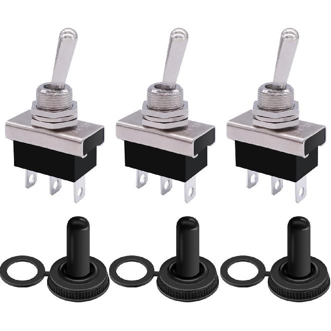 weideer 3Pcs Waterproof Toggle Switch 12V 25A 2 pin 2 Position SPST ON/Off Toggle Switch with Waterproof Cover for Auto Car KN3D-101