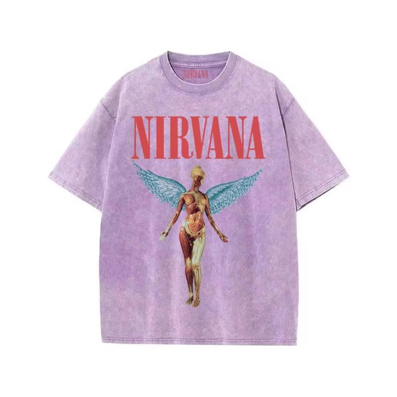 Nirvana Angel Graphic Vintage Washed T-Shirt, Retro Rock Band Oversized Cotton Tee, Streetwear Tops