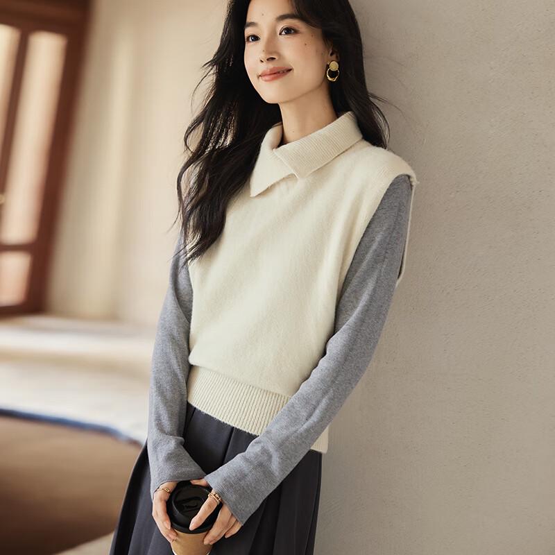 VICTORIA&VERA Women's Winter High-Neck Asymmetrical Knit Vest