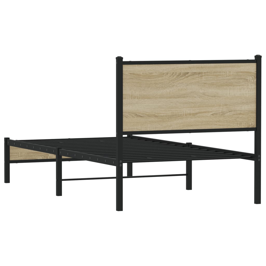 Vidaxl Metal Bed Frame, Without Mattress, Sonoma Oak, 90X190 Cm