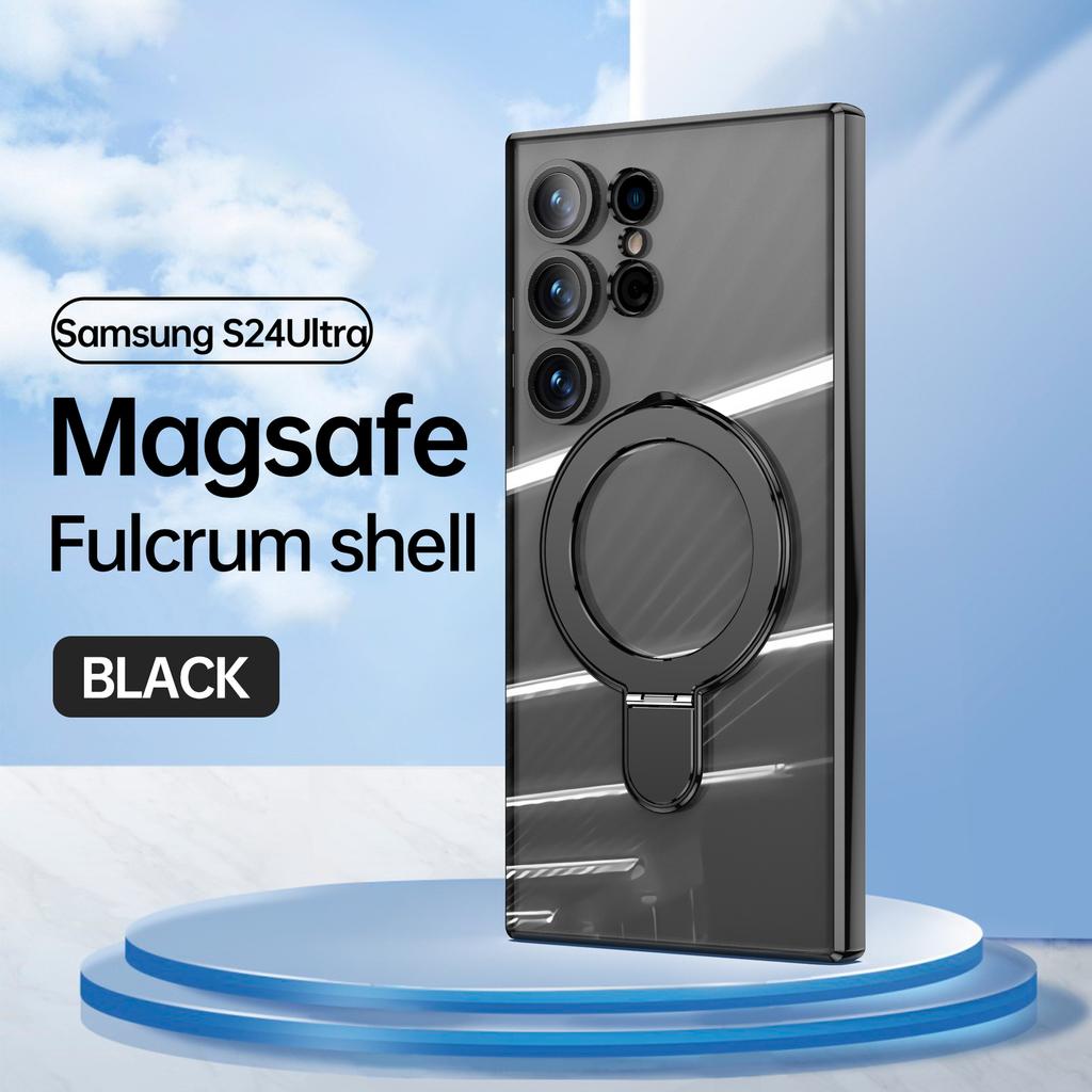 Applicable to Samsung S26Ultra mobile phone case transparent electroplated magnetic suction bracket s25edge anti-drop protective case
