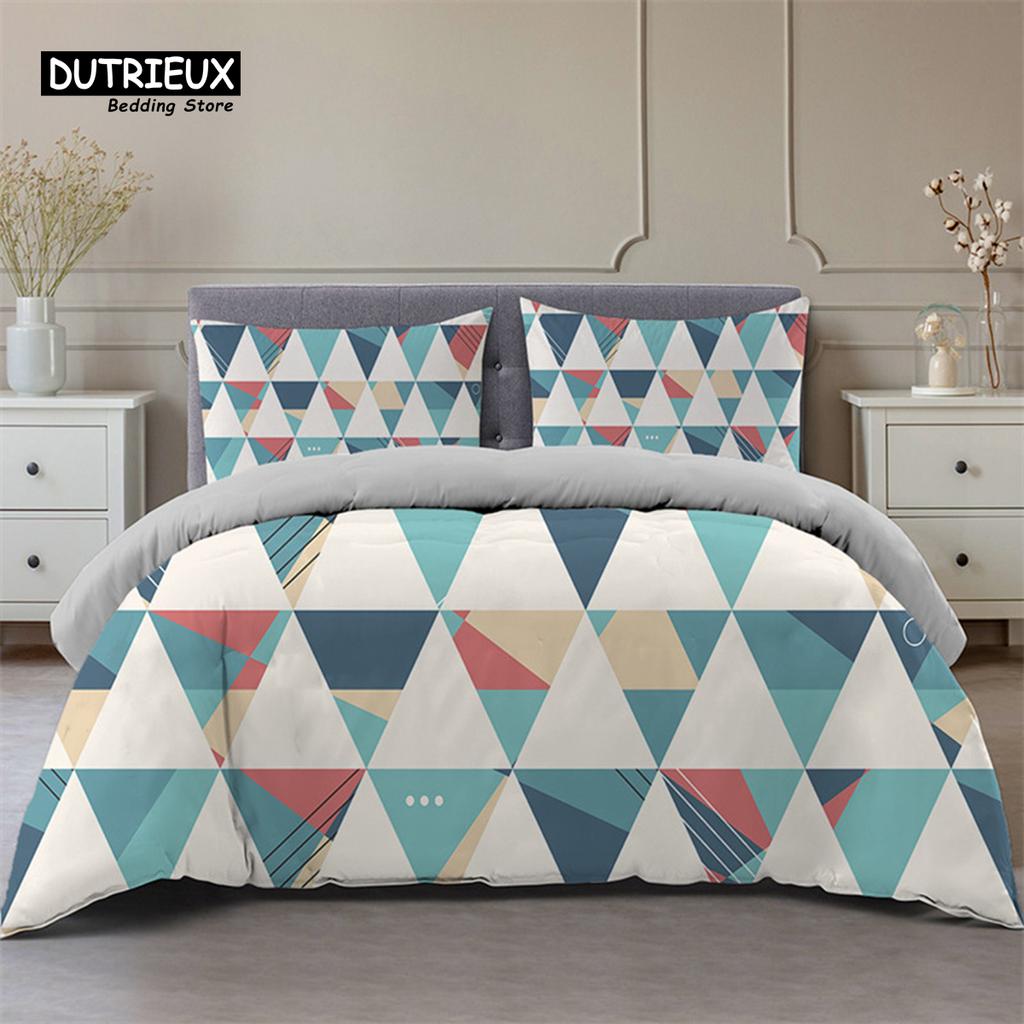 Geometric Bedding Set Microfiber Abstract Triangle Marble Pattern Print Duvet Cover With Pillowcases Teens Adults Bedroom Decor