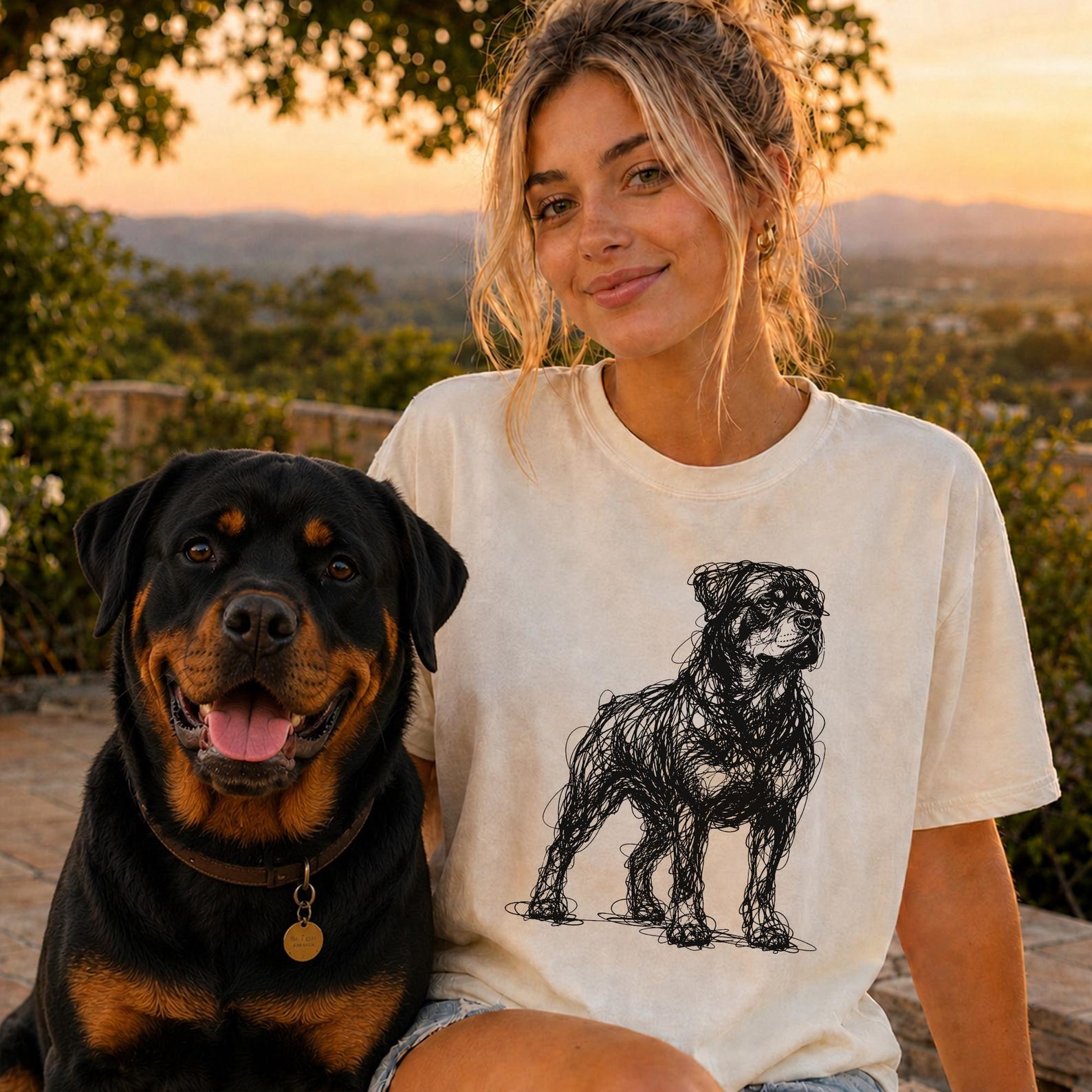 Rottweiler Line Art Shirt, Minimalist Scribble Rottie Sketch Tee, Abstract Dog T-Shirt, Rottweiler Mom Gift, Artsy Dog Tee M