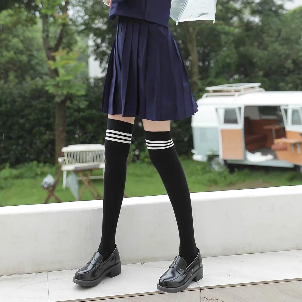 Gothic Lolita Black White Striped Over Knee  Thigh Highs Long Socks Lovely Japanese Girls Cosplay Stockings for Women