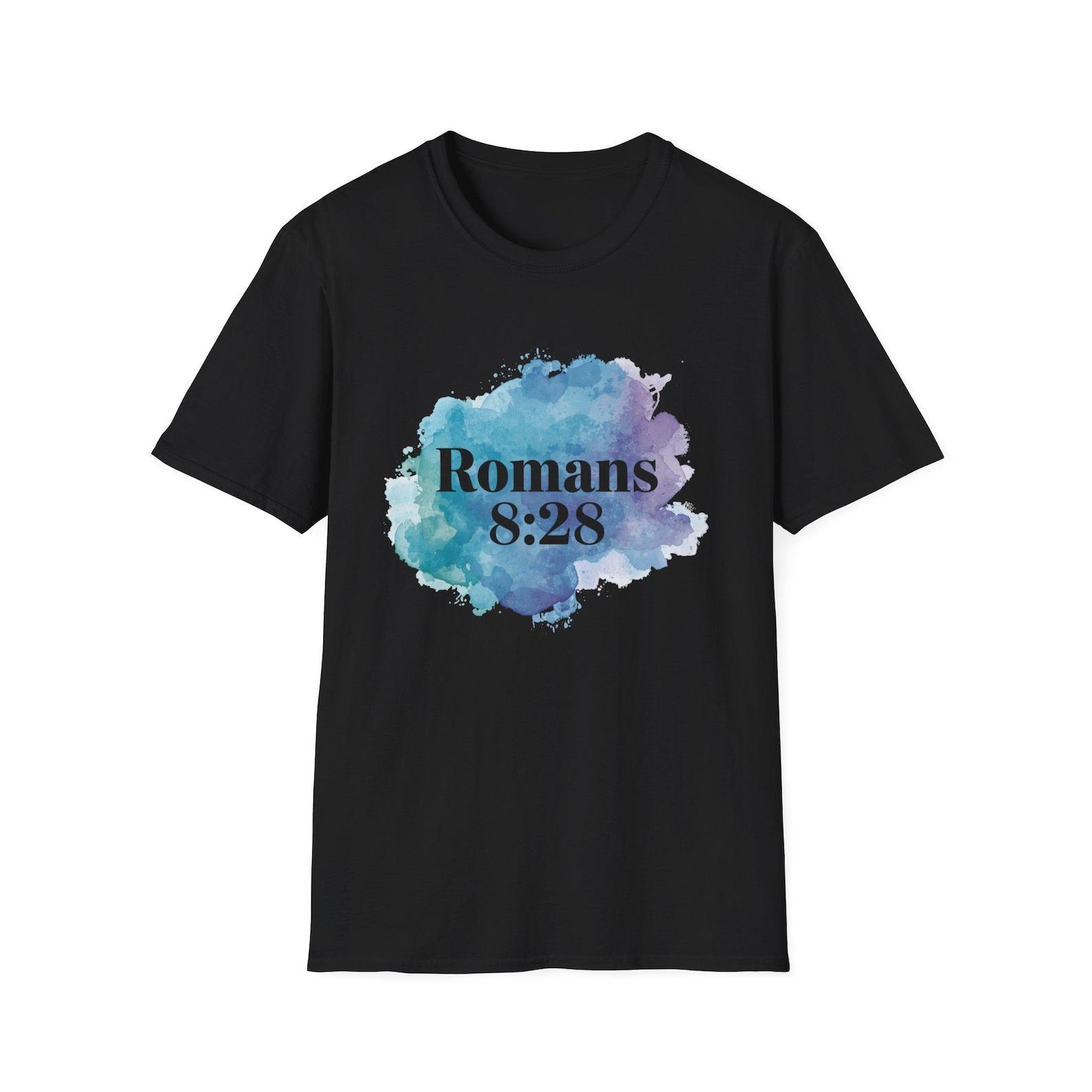 Romans 8:28 Bible Verse T-Shirt | Watercolor Script Christian Tee | Jesus | Faith | 2XL