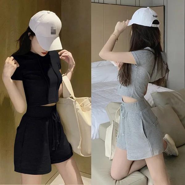 Summer Large Size Casual Sportswear Set with Hat Short Sleeve Sweatshirt and Sports Shorts Two Piece Women's Outfit Ensemble