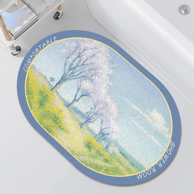 Oil Painting Wind Mat Absorbent Mat Cushioned Bathroom Foot Mat Bathroom Toilet Non-slip Absorbent Mat Carpet Door Mat Entry