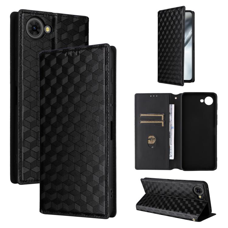 Cubic Grid Texture Flip Leather Phone Case