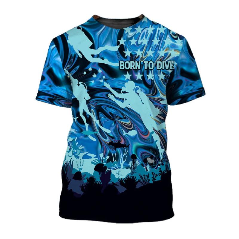 Custom Name Diving T Shirt For Men Women Full Print Scuba Diving Tshirts Gift For Divers Short Sleeve Men's Tshirt Streetwear