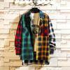 Men Spring Shirt Colorblock Plaid Print Single-breasted Loose Long Sleeve Lapel Buttons Streetwear Casual Cardigan Shirt Coat