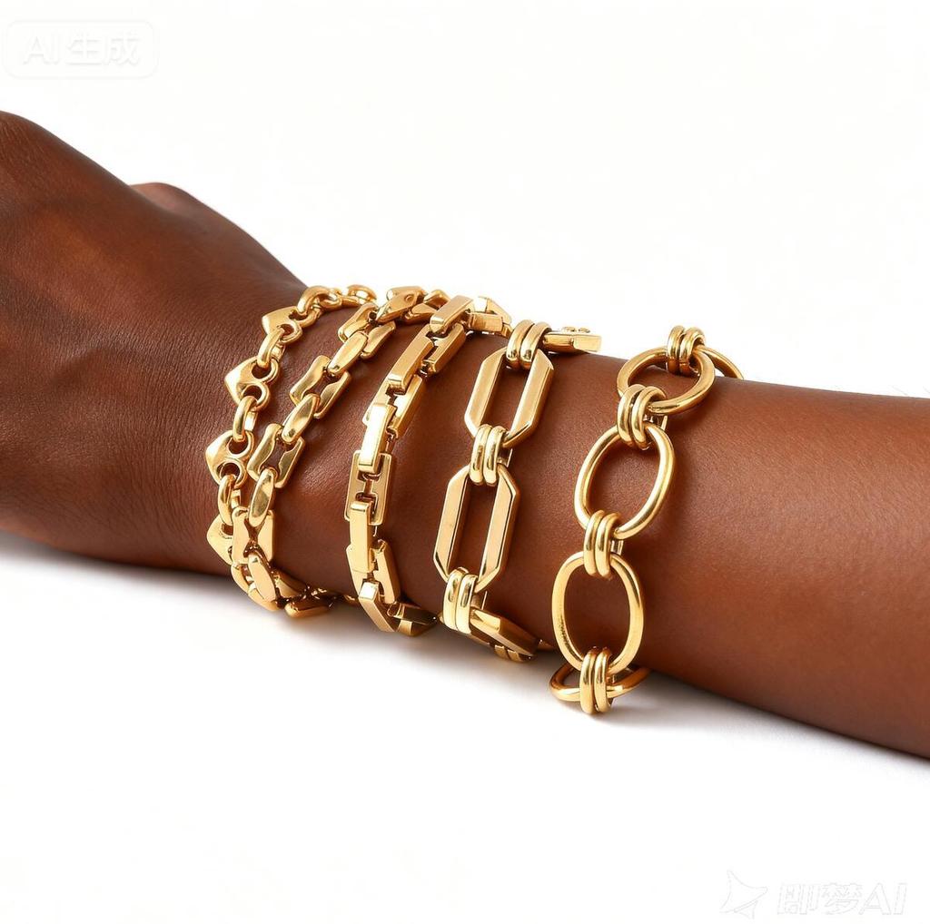 Vnox Stainless Steel 18K Gold Plated Link Geometric Cable Chains, Stacked Bracelet For Women, Waterproof Jewelry Gifts