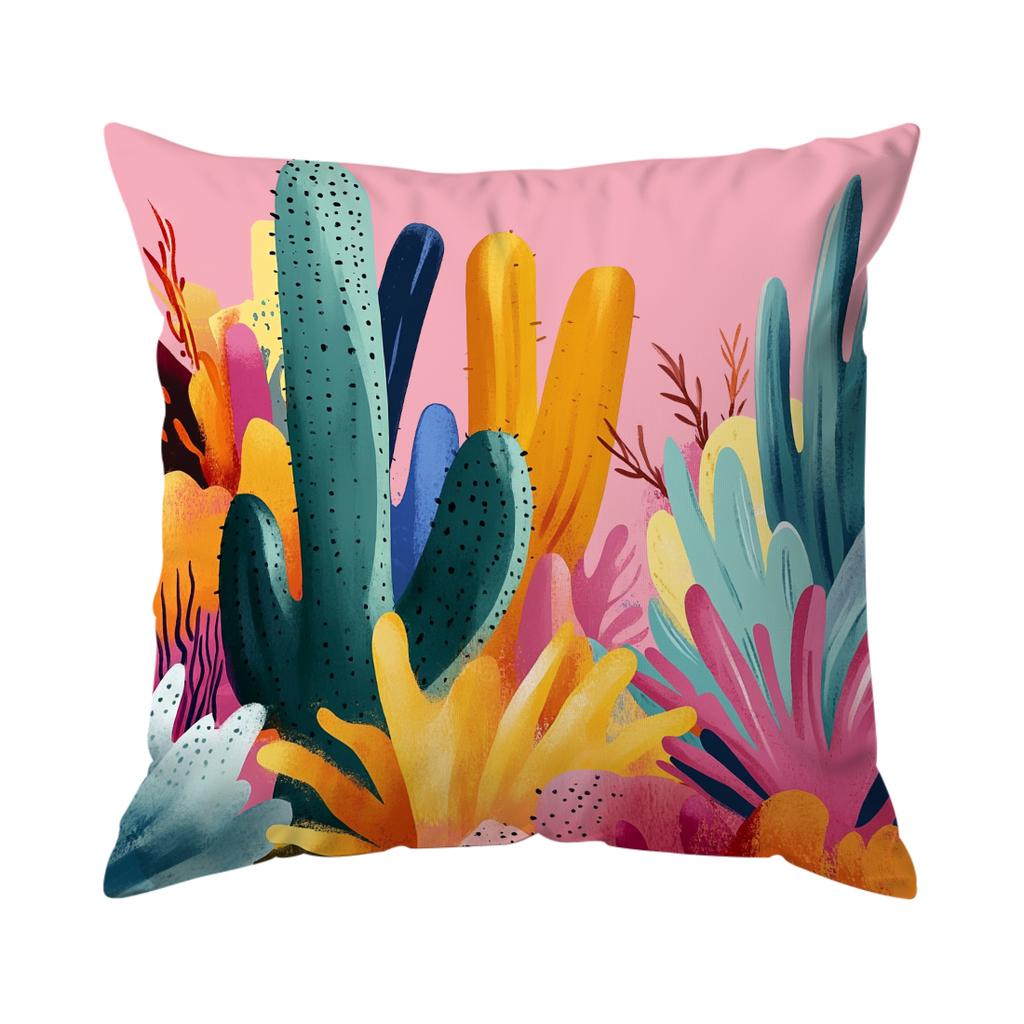 Vibrant Flowers And Cacti Cushions Pillowcase Polyester Cushion Cover Throw Pillow Pillowcover Home Car Sofa Decor