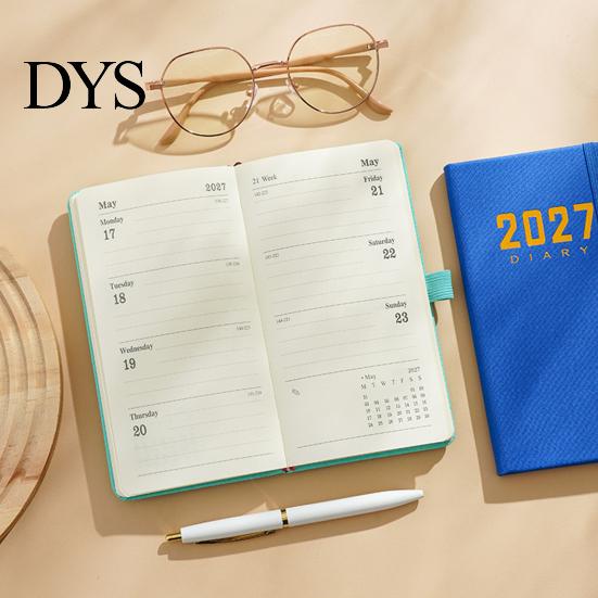 2027 Daily Planner with PU Leather Cover, A6 Pocket Size Compact Organizer Agenda, Portable Notebook Pen Holder for Efficient Time Management