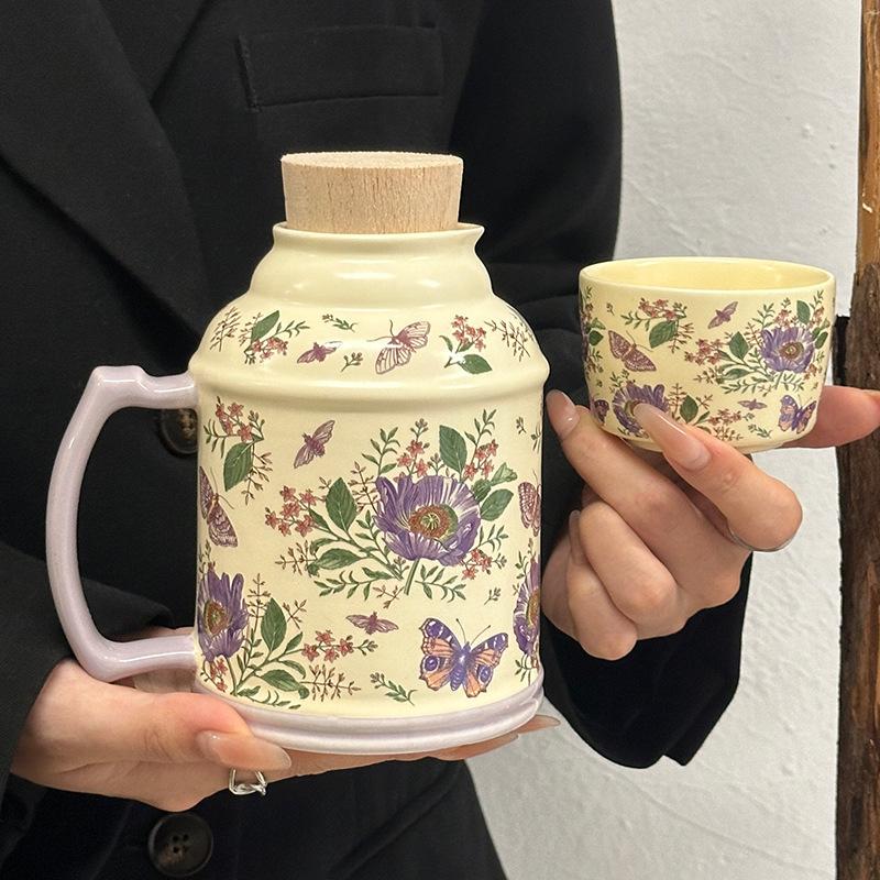 Ins retro originaldesign Gesang blomma vattenkanna eftermiddagste keramisk mugg premium tekopp presentförpackning