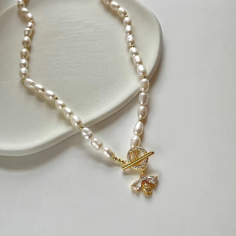 New Arrival Sweet Honeybee Design 100% Natural Freshwater Pearl 14K Gold Filled Female Beads Chain Necklace For Women
