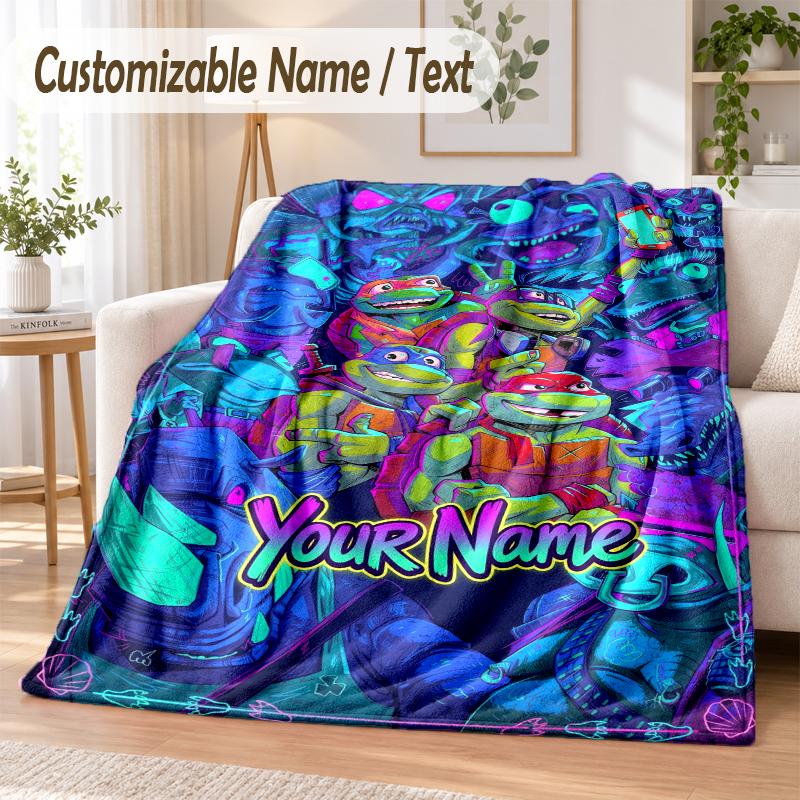 Teenage Mutant Ninja Turtles Custom Name Flannel Throw Blanket Soft Warm for Sofa Bed Indoor Home Use