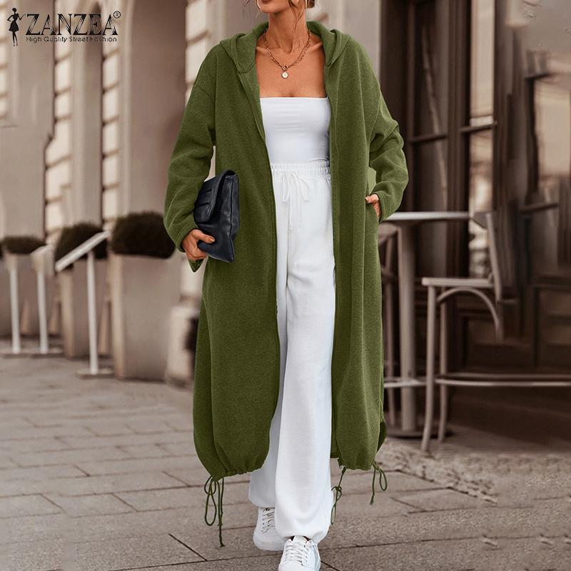 

ZANZEA Женское повседневное длинное пальто на молнии с капюшоном и длинными рукавами