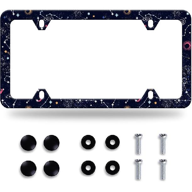 Colorful Flowers License Plate Frame Colorful Wildflower Floral License Plate Frames Stainless Steel Accessories Cars Decor With 4 Holes And Screws