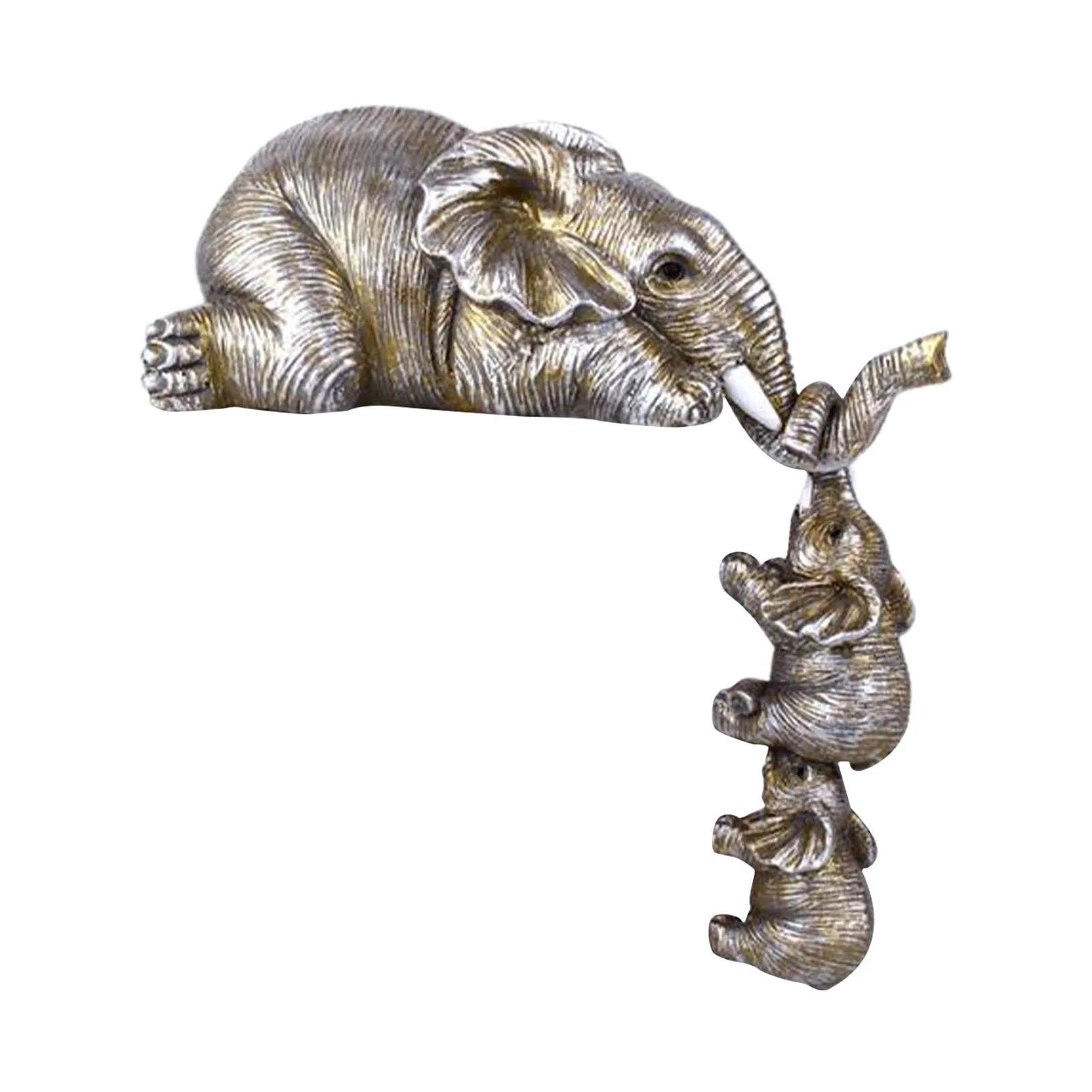 

New 3pcs/Set Elephant Mother Hanging 2-Babies Figurine Resin Craft Home Decoration Ornaments Figurines Miniatures Crafts Gifts срібний