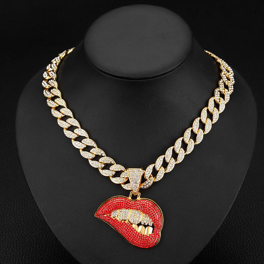 European and American Alloy Sexy Bite-shaped Lips Hip Hop Personalized Creative Pendant Hip Hop Cuban Chain Necklace