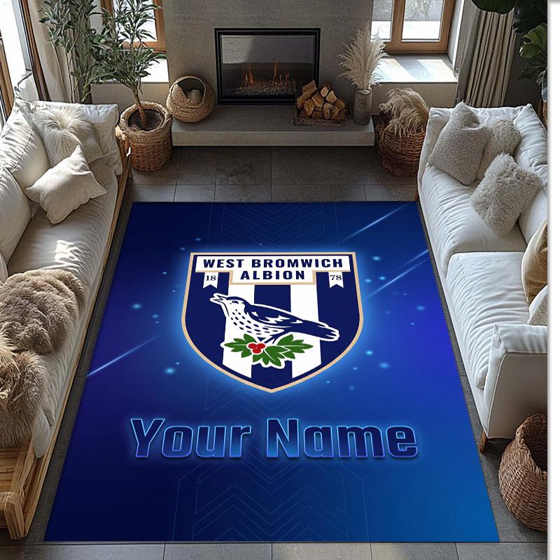 West Bromwich Albion FC Printed Crystal Velvet Rug Non‑Slip Crystal Velvet Carpet For Sofa Bedroom Indoor Home Decoration
