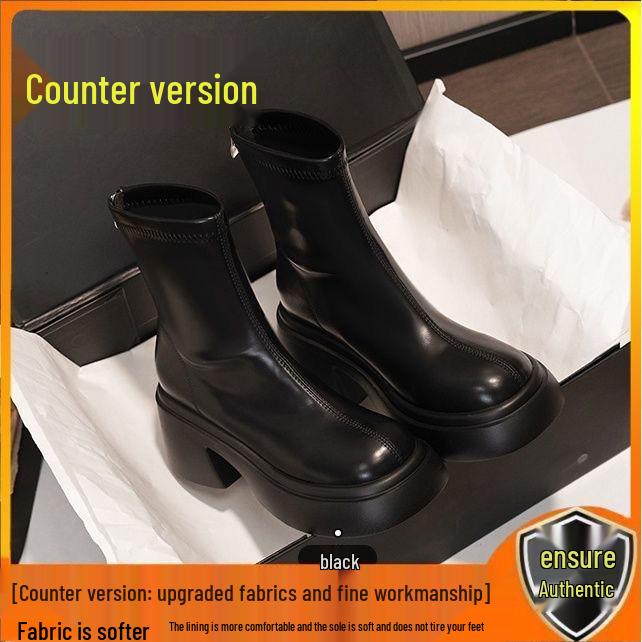 Women's White Platform Ankle Boots - Height-Increasing, Elastic Slim Fit, Genuine Leather Martin Style