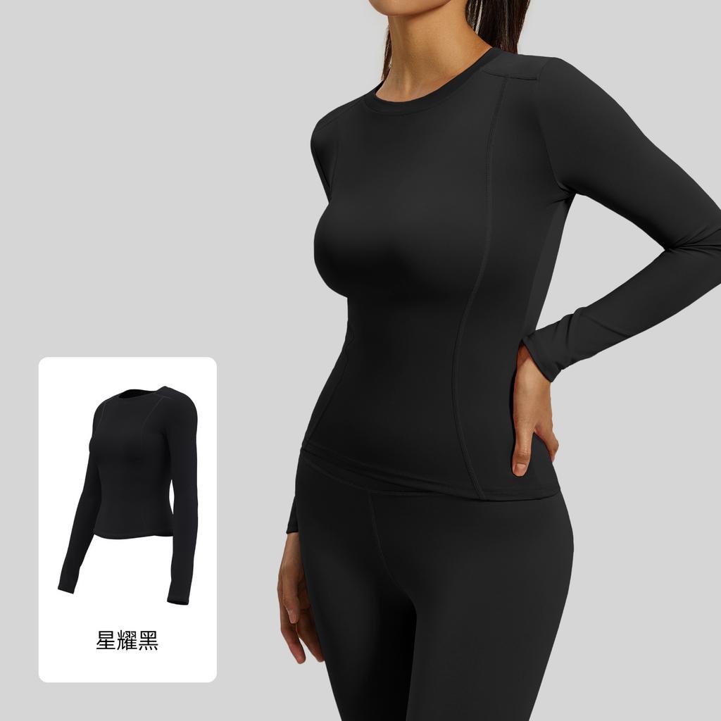 Crew neck slim fit tight long sleeve yoga clothes top running fitness t-shirt