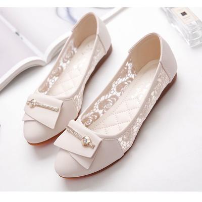 Chaussures plates d'été à bout rond et décolleté bas, chaussures simples polyvalentes à lacets ajourés pour femmes