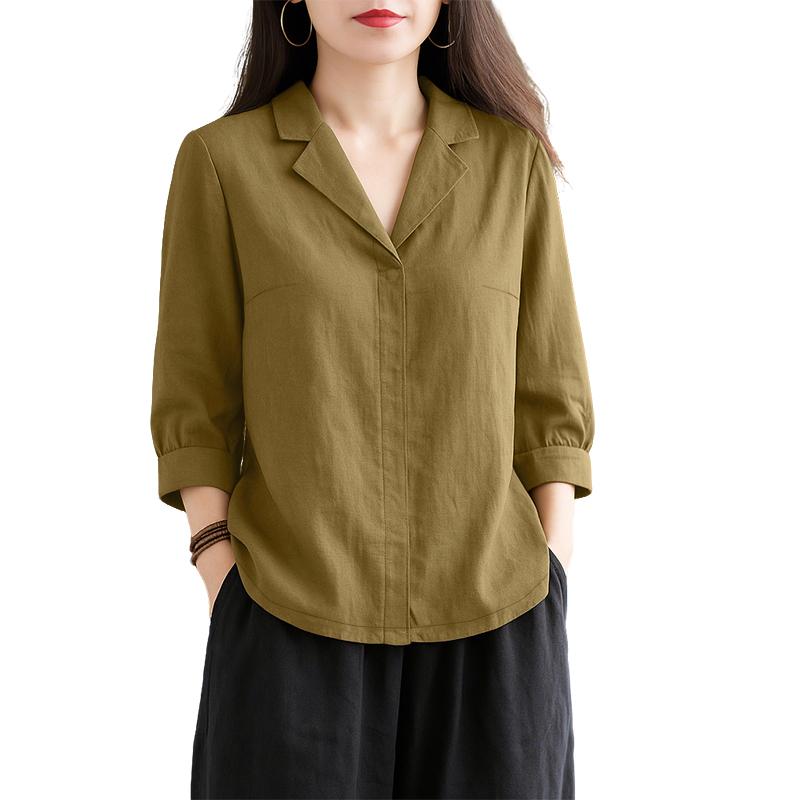 ZANZEA Women Turn Down Collar Loose Casual 3/4 Sleeve Blouse