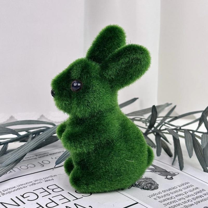 1/3/5/10/20PCS Easter Bunny Green Flocking 3D Moss Bunny Statue Simple Creative Garden Decoration Holiday Gift Bunny Ornament