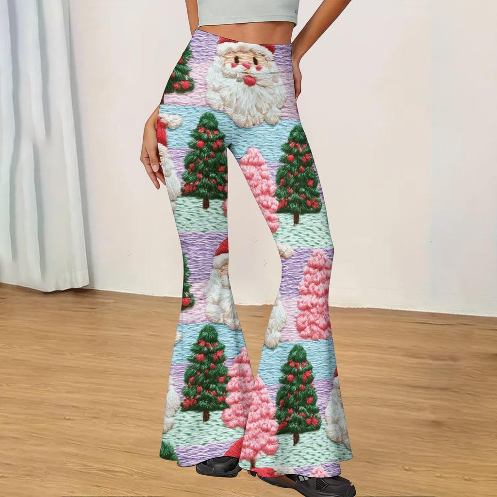Women's Christmas Printed High Waisted Flared Yoga Pants Casual Slim Fit Everyday Wear
