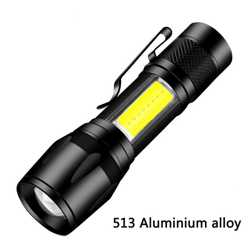 Mini LED Flashlight COB+XPE Portable Torch USB Charging Camping Lantern Zoomable Focus Light Tactical Flashlight with Pen Clip